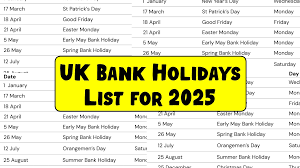 uk list of bank holidays